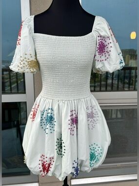 Queen of Sparkles Pearl Cluster Bubble Mini Dress in Mint. Size XS